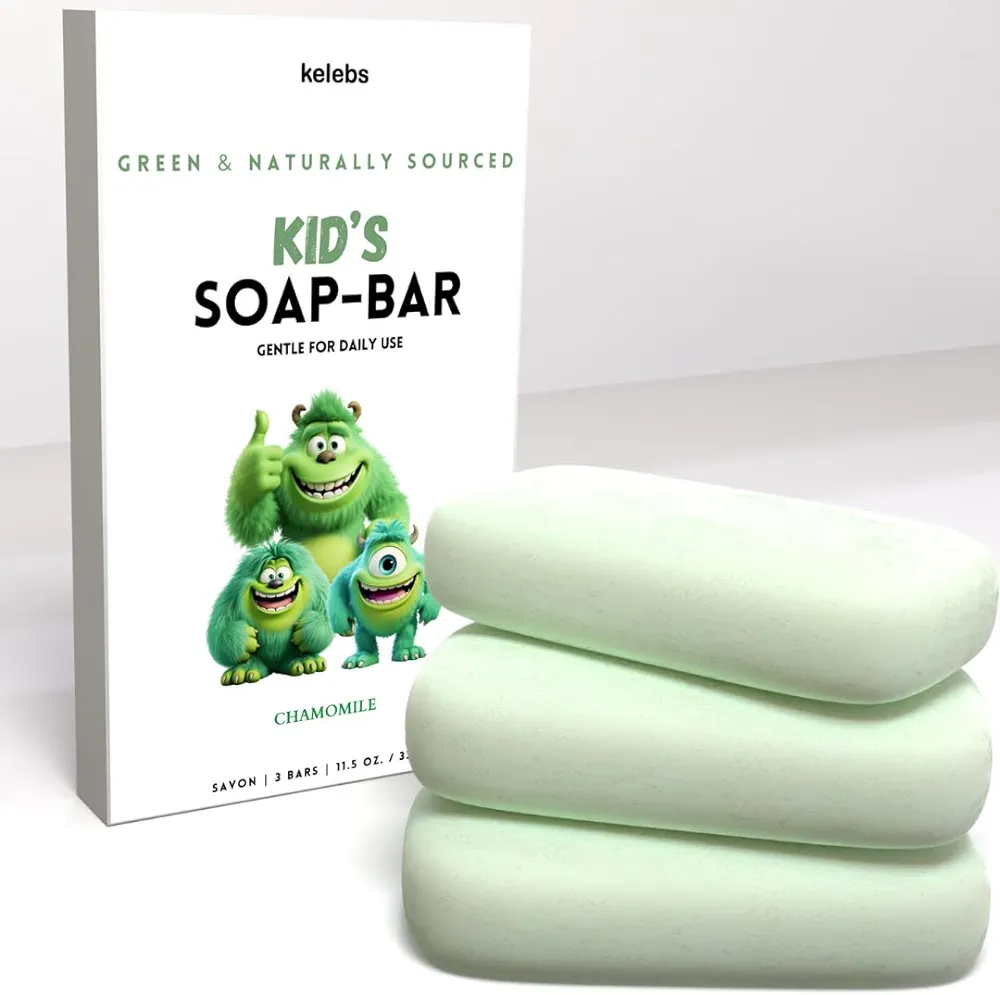 Hypoallergenic Kids Soap Bar 3-Pack - Organic & Gentle Chamomile Body Wash for Children - Natural Ingredients, Fun Bath Time