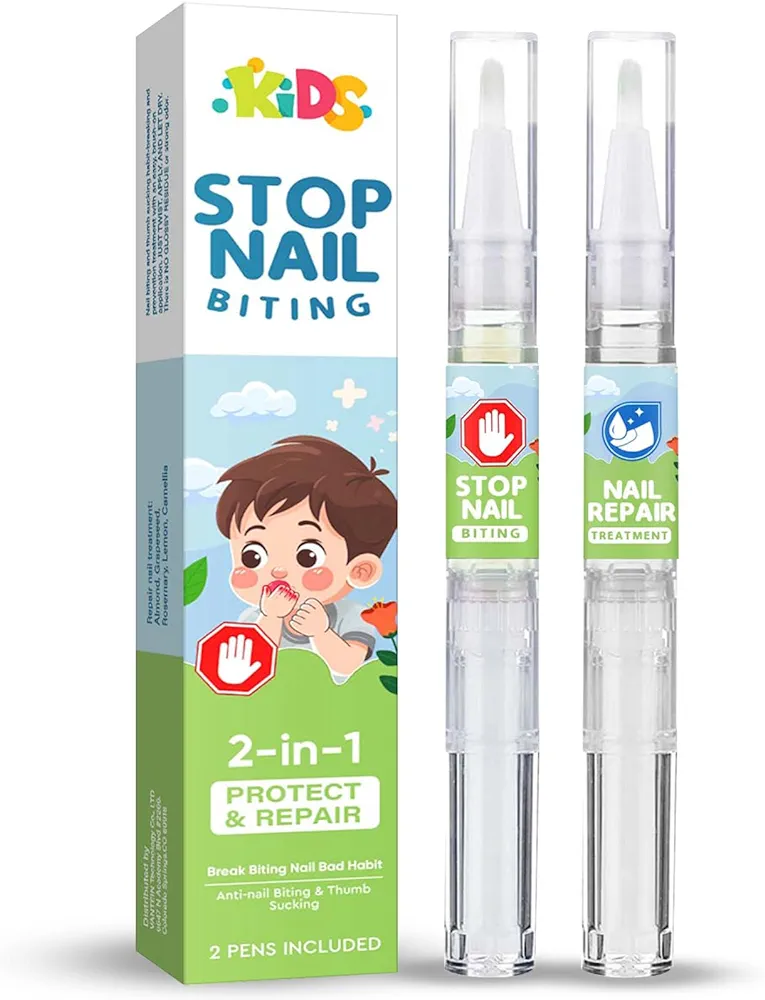 Nail Biting Treatment for Kids, 2 PCS Bitter Taste and Non Glossy Nail Polish Pen, No Bite Thumb Sucking Deterrent, Natural and Gentle Suitable for Kids Toddlers Adults