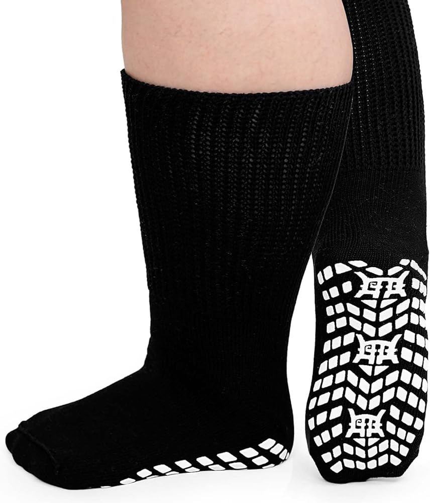 ZAKASA Extra Wide Socks for Swollen Feet, Non Slip Diabetic Socks for Men Women Super Wide Hospital Socks with Grips