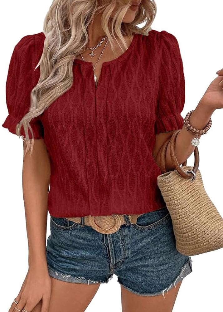 EVALESS Womens Fashion Tops Cute Puff Sleeve Blouses for Women Dressy Casual Spring Summer Clothes Outfits for 2024