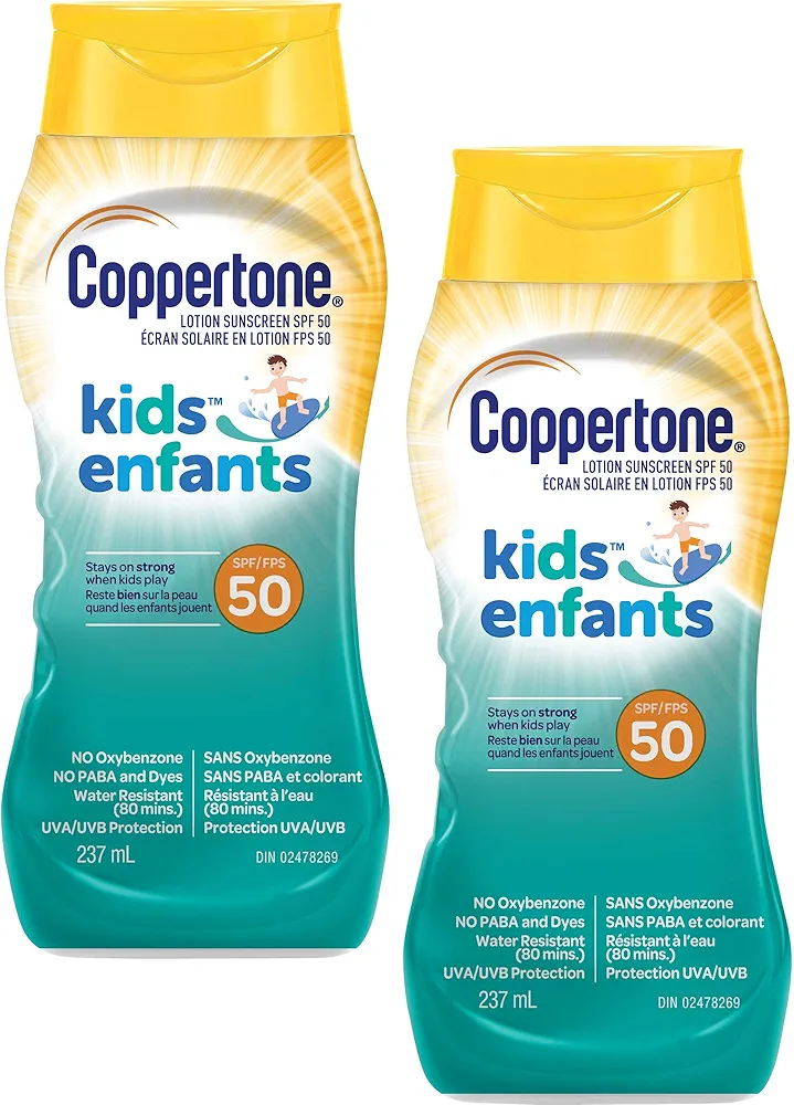 Coppertone Kids Suntan Lotion, Water Resistant Broad Spectrum SPF 50 Sunscreen for Kids, 8 oz (Pack of 2)