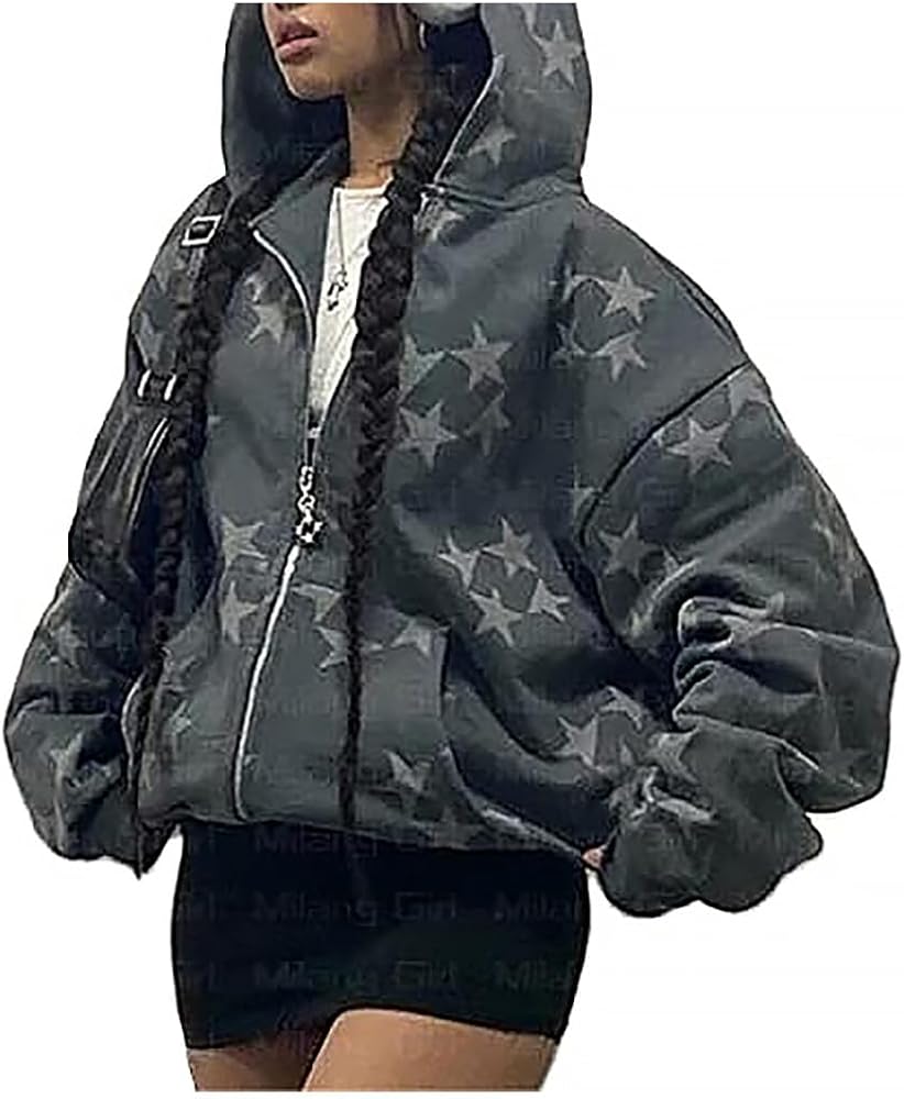 Sumleno Fairy Grunge Clothes Alt Emo Clothing Y2k Zip Up Hoodie Oversized Hooded Sweatshirt Harajuku Aesthetic Jacket