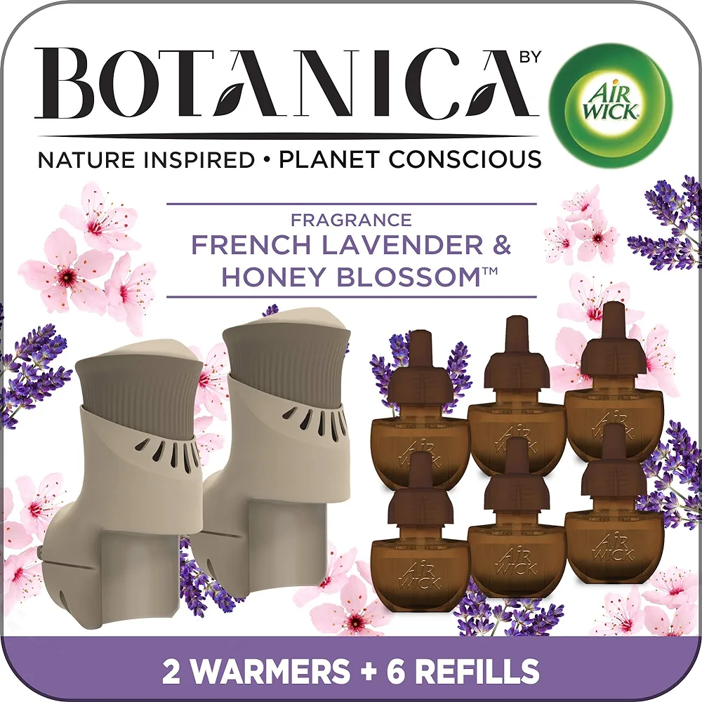 Botanica by Air Wick Plug in Scented Oil Starter Kit, 2 Warmers + 6 Refills, French Lavender and Honey Blossom, Air Freshener, Eco Friendly, Essential Oils