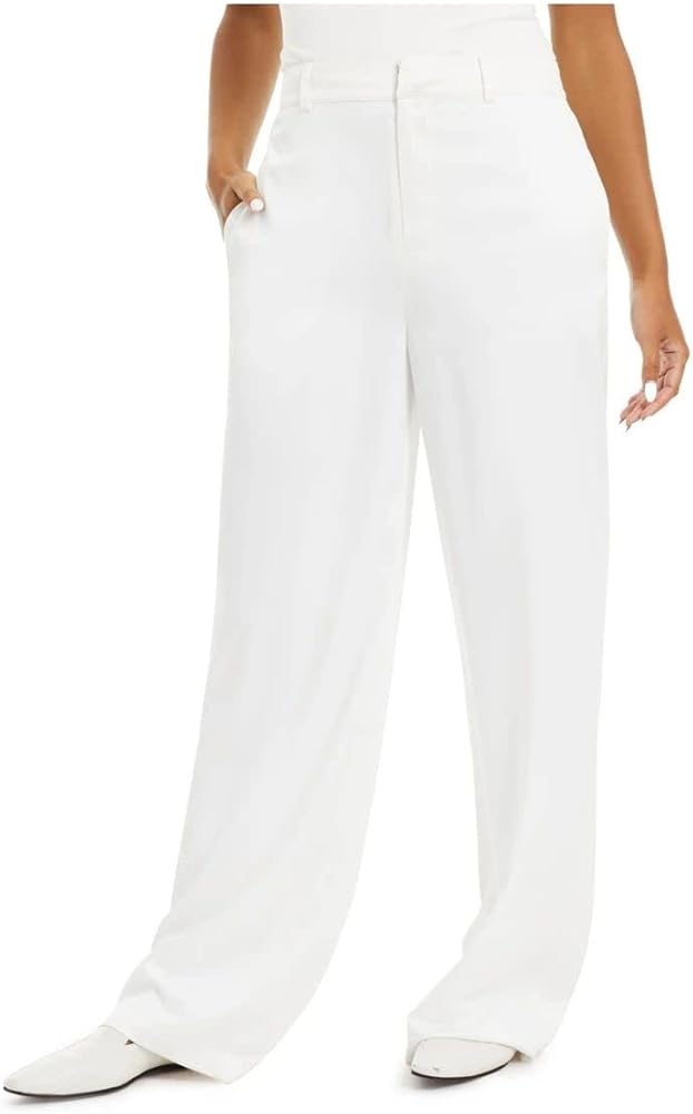 DANIELLE BERNSTEIN Womens Pocketed Zippered Satin Straight Leg Pants