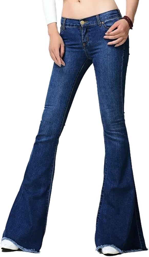 CHARTOU Women's Asymmetric Tassel Flared Slit Ripped Jeans Denim Pants