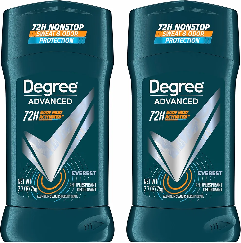 Degree Men Advanced Antiperspirant Deodorant Everest 2 Count 72-Hour Sweat and Odor Protection Antiperspirant For Men With Body Heat Activated Technology 2.7 oz