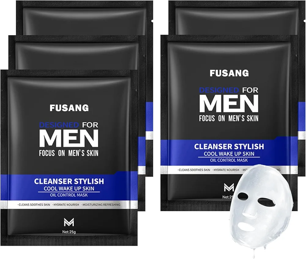 5 Pcs Mens Facial Sheet Mask,Hydrating Face Masks Skincare Gift Set for Men,Moisturizing Soothing Facial Masks,Easy to Use & Nourishing Face Mask Skin Care Set