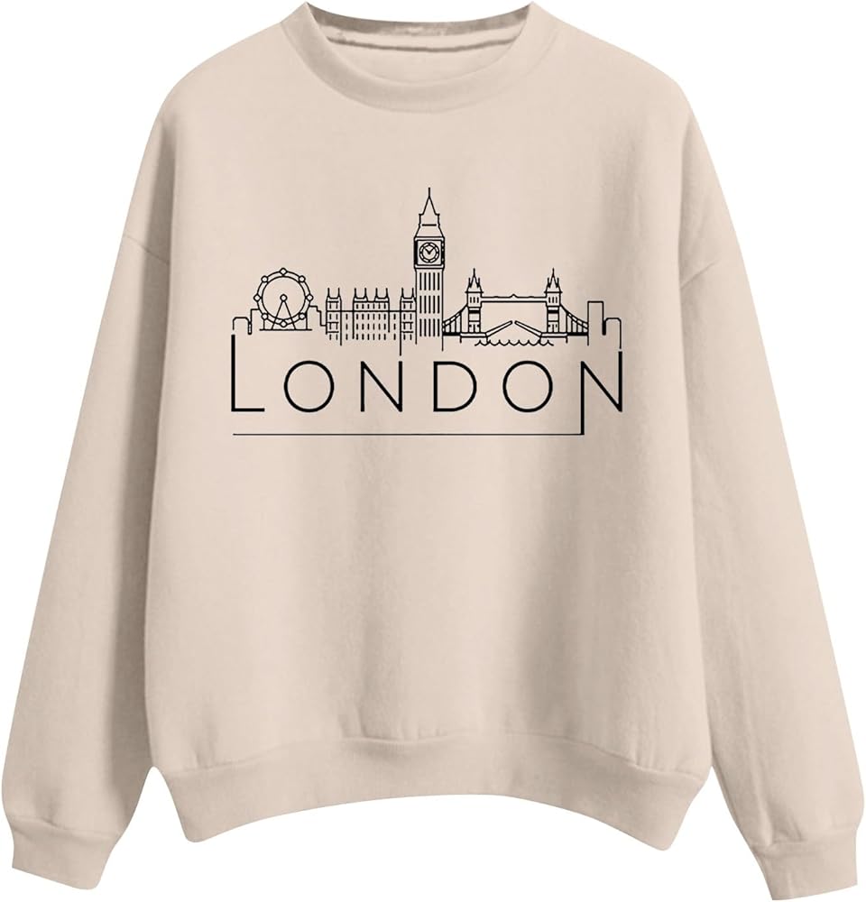 London Sweatshirt for Women Crewneck Long Sleeve Pullover Shirt Graphic Fashion Oversized London Hoodie Tunic Tops