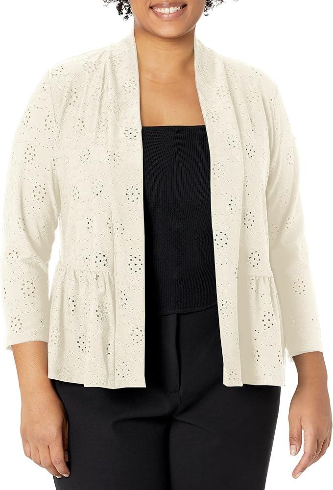 Kasper Women's Plus Size 3/4 Sleeve Peplum Cardigan