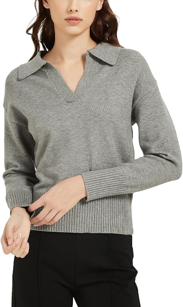 Women's Sweater, Commuting Long Sleeve Polo V Neck Knit Pullover Sweater Loose