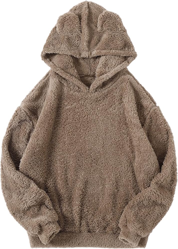 WDIRARA Women's Fuzzy Long Sleeve Pullovers Hoodie Cute Teddy Bear Hooded Sweatshirt