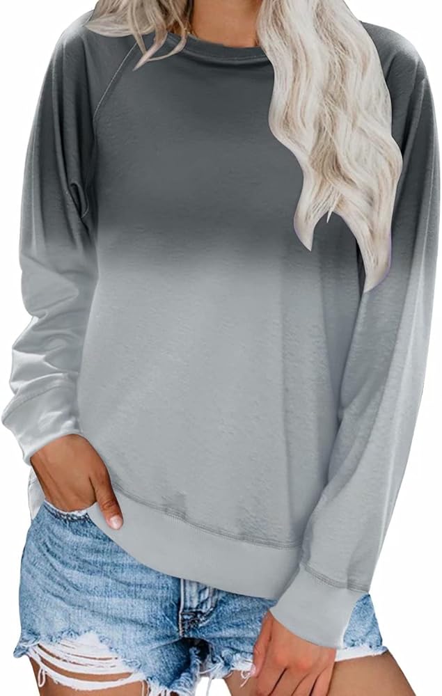 Dokotoo Womens 2023 Simple Crewneck Long Sleeve Casual Graphic Pullover Sweatshirts Tops Shirts