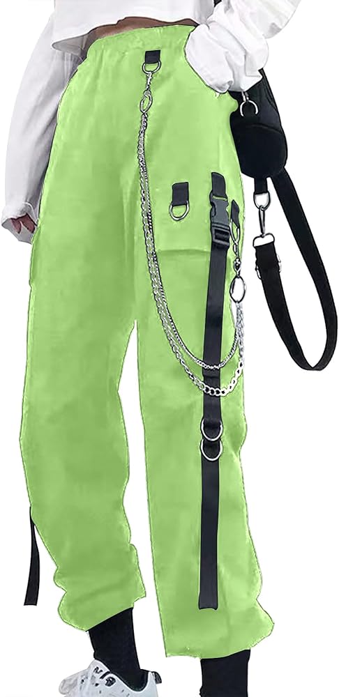 Kisswow Women's Cargo Jogger Pants Baggy Cargo Pants with Chain