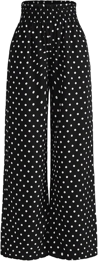 Floerns Women's Polka Dots Palazzo Pants Elastic High Waisted Wide Leg Pants