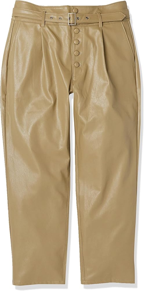 PAIGE Women's Maria Pant Vegan Leather Self Belt Exposed Button Fly in Dark Brushed Olive