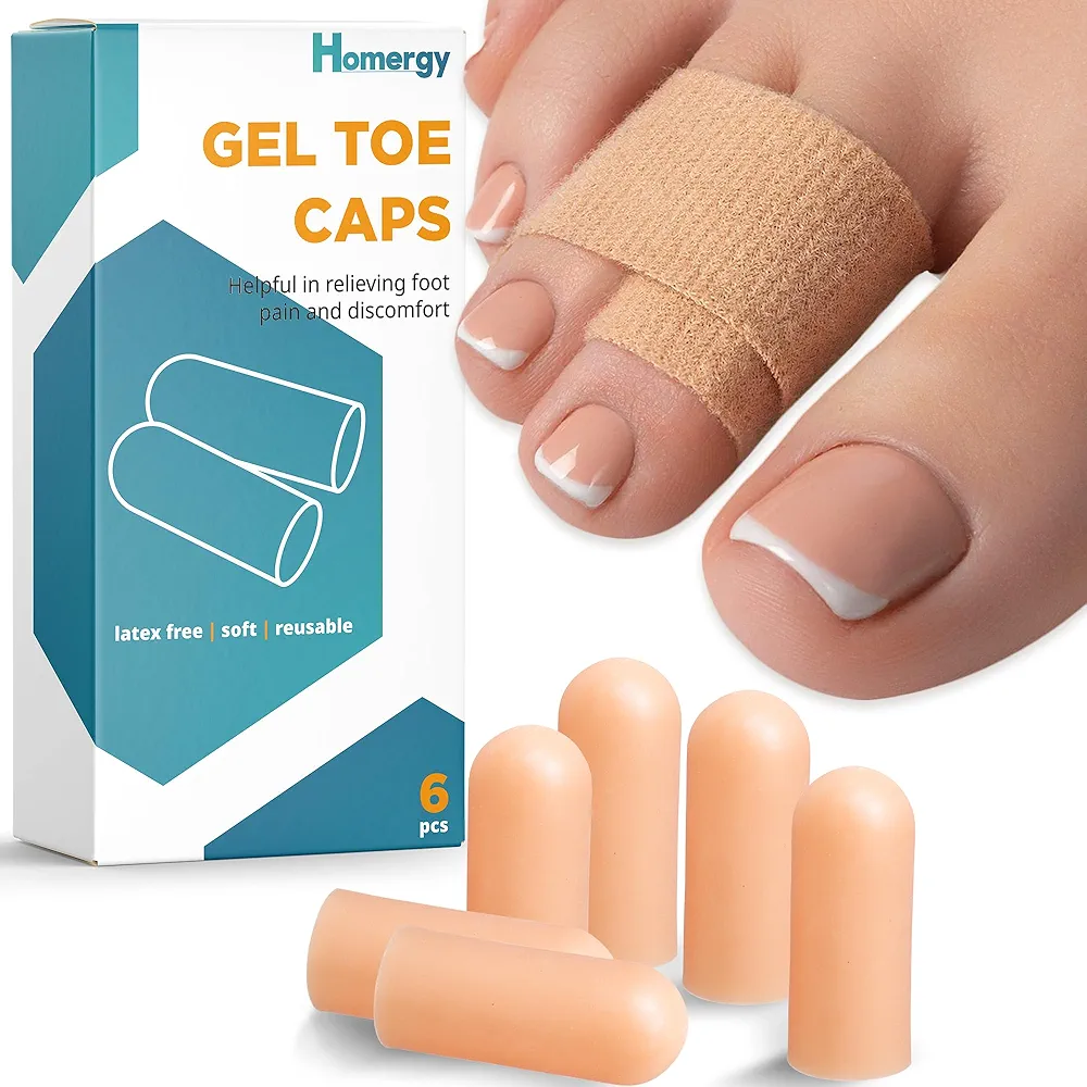 Homergy Original Soft Gel Toe Cap - 6 Small Toe Protectors and Hammer Toe Straightener Corrector Splint - 4 Pcs for Women & Men