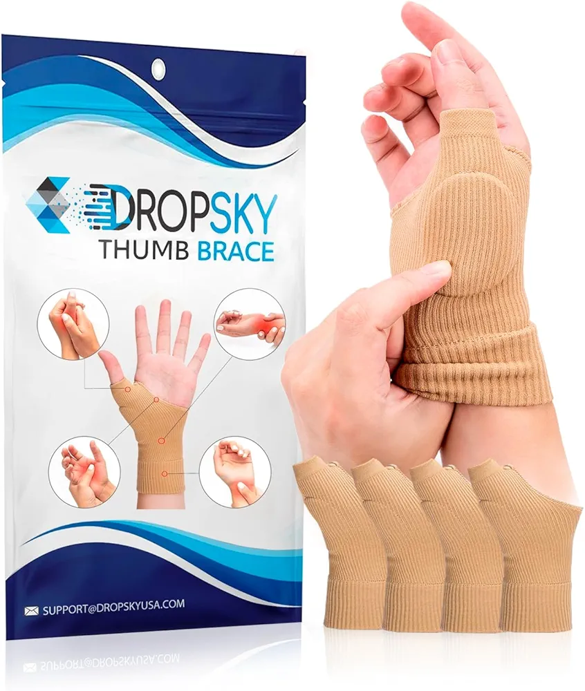 DropSky [4pcs] Gel Wrist Thumb Support Braces Soft with Gel Pad, Breathable Design, Relief Pain Carpal Tunnel, Arthritis Thumb, Fits Both Hands, Lightweight Support (Nude)