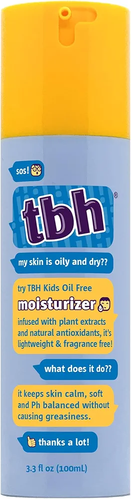 TBH Gentle Hydrating Face Moisturizer for Kids, Tweens, and Teens with Sensitive Dry Oily Skin - Shine Free Face Moisturizer for Girls and Boys - Sulfate Free, Paraben Free - Travel Friendly - 3.3 Oz