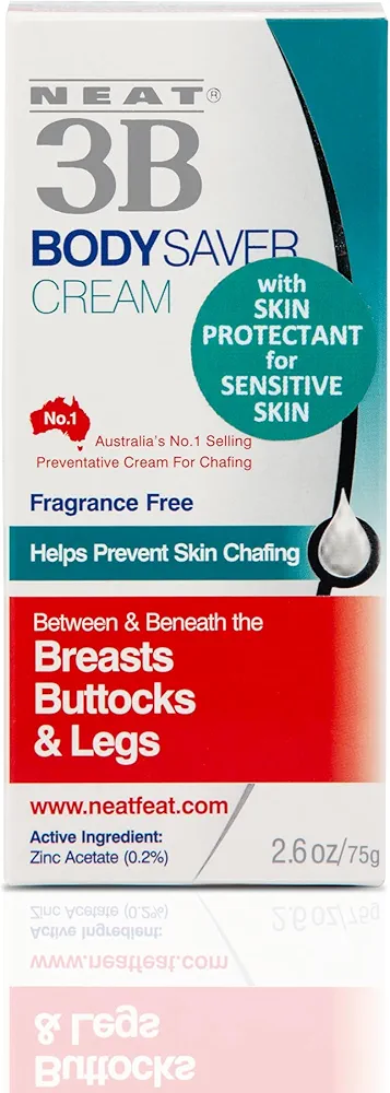 Neat 3B Body Saver Anti-Chafe and Sweat Rash Cream. Under Arm, Breast, Buttocks, Thighs and Groins 2.6 Fl Oz