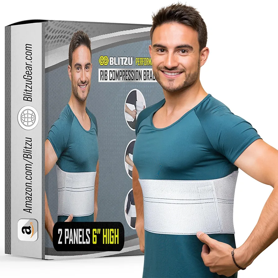 BLITZU Broken Rib Brace Chest Binder & Wrap Belt for Post-Surgery, Cracked, Fractured, Dislocated Ribs, Pain and Strain Treatment. Rib Cage Protection, Compression and Support. Regular Size