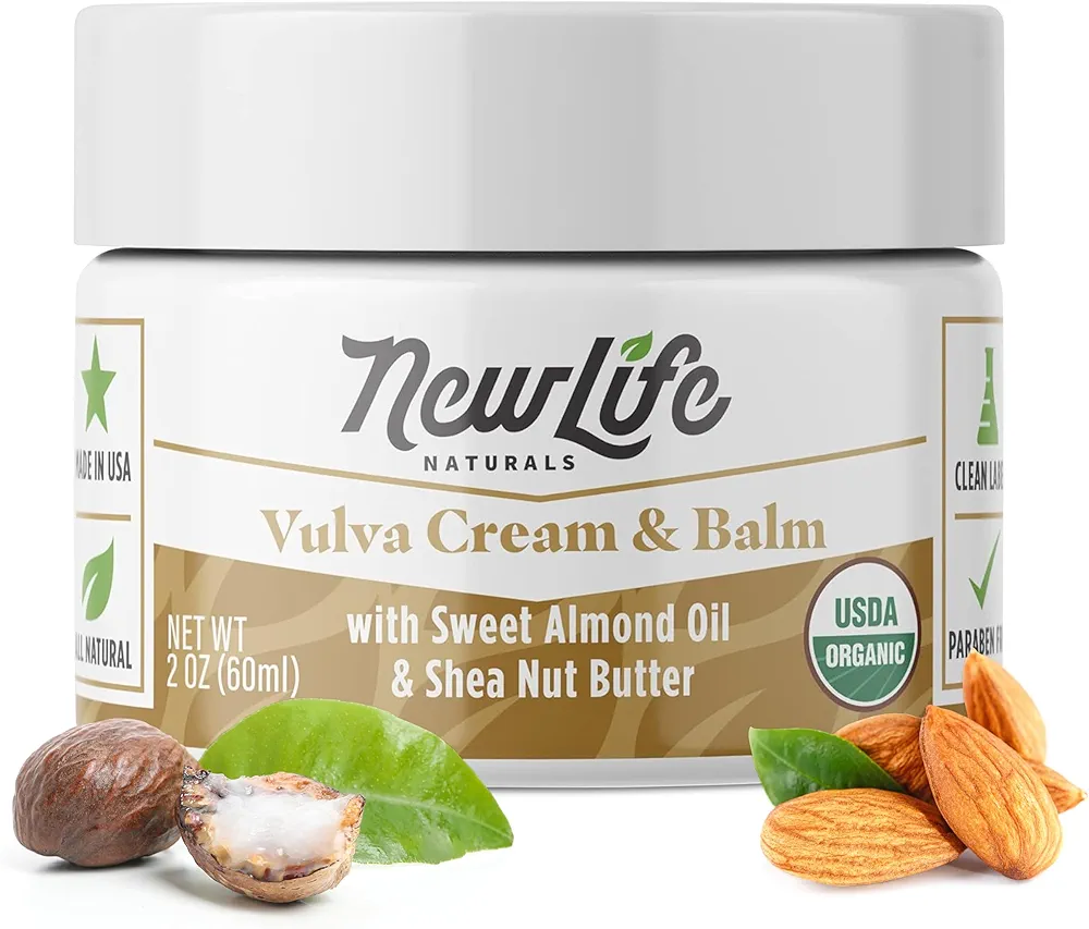 NewLife Naturals Certified Organic Vulva Cream - Menopause Support, Itching Relief, Vaginal Moisturizer & Dryness Solution | All Natural Estrogen Free Intimate Feminine Care - 2 Oz - Made in USA