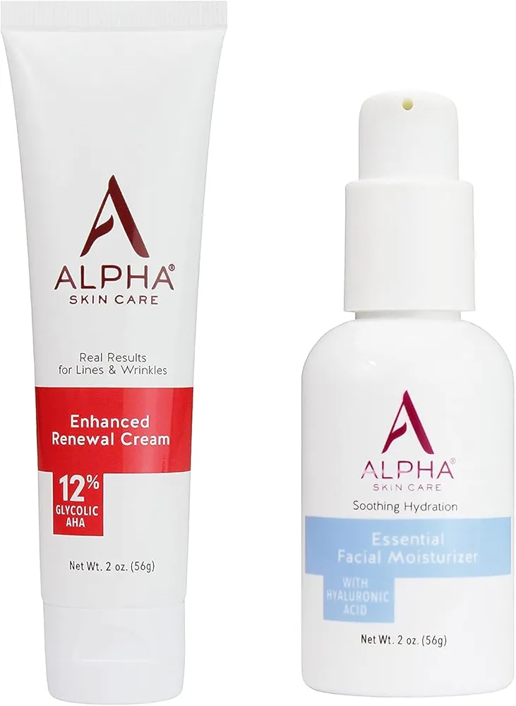 Alpha Enhanced Renewal 2oz and Essential Facial Moisturizer with Hyaluronic Acid 2oz