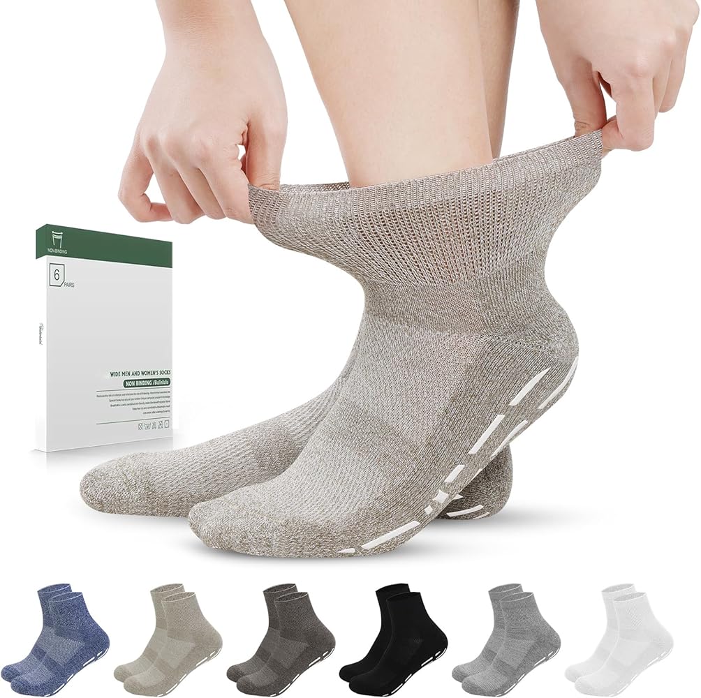 Diabetic Socks with Grippers for Men Women -6 Pairs Non Binding Diabetic Ankle Slipper Socks Size 6-9 9-12