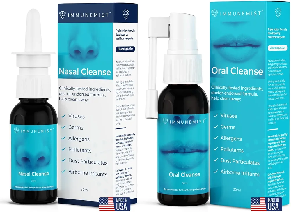 ImmuneMist™ Nasal and Oral Cleanse Bundle - Iodine Throat Spray and Nasal Iodine Spray - Up to 500 Doses - Made in The USA