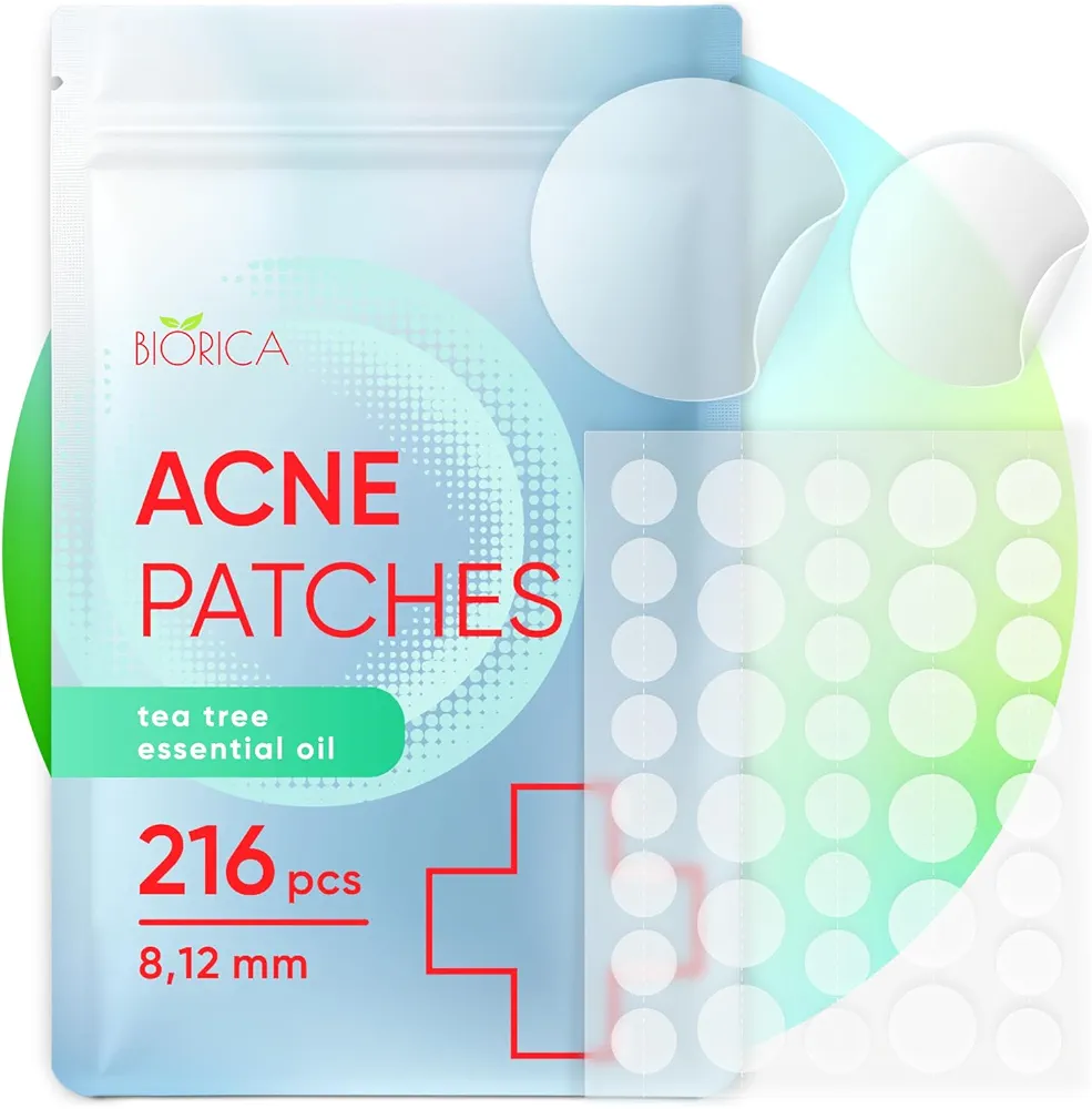 Pimple Patches for Face with Tea Tree Oil 216 pcs. Hydrocolloid Acne Pimple Patches. Blemish Patches, Acne Dots, Pimple Stickers, Acne Patch and Pimple Patch