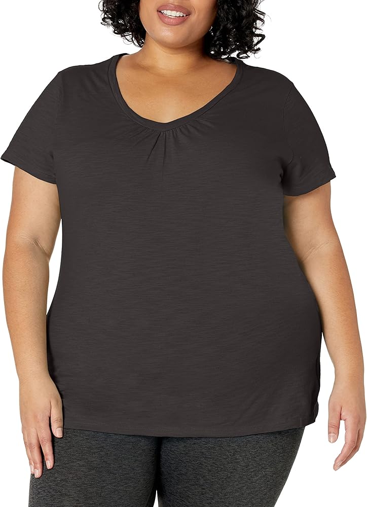 Just My Size Womens Slub Jersey Shirred Vneck Tshirt