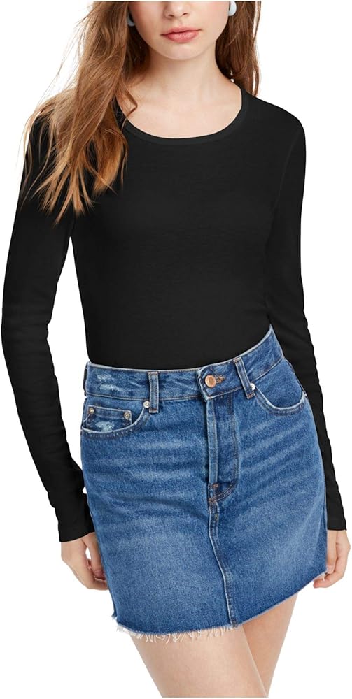 Splendid Women's 1x1 Rib Long-Sleeve Crew T-Shirt Top