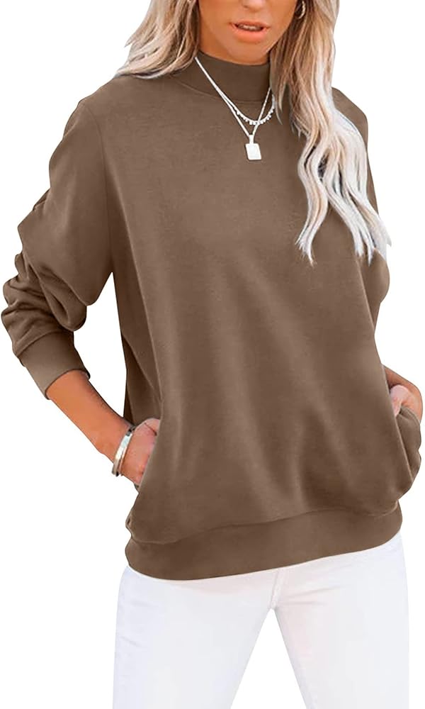 TICTICMIMI Women's Casual Long Sleeve Sweatshirt Tops Mock Turtleneck Lightweight Tunic Fall Pullover with Pocket