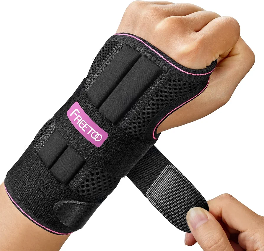 FREETOO Wrist Brace for Carpal Tunnel Relief Night Support , Maximum Support Hand Brace with 3 Stays for Women Men , Adjustable Wrist Support Splint for Right Left Hands for Tendonitis, Arthritis ,