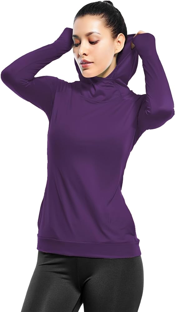 Zengjo Womens Lightweight Hoodie Pullover-Hooded Long Sleeve Running Yoga Workout Tops for Women-Cowl Neck&Thumbhole