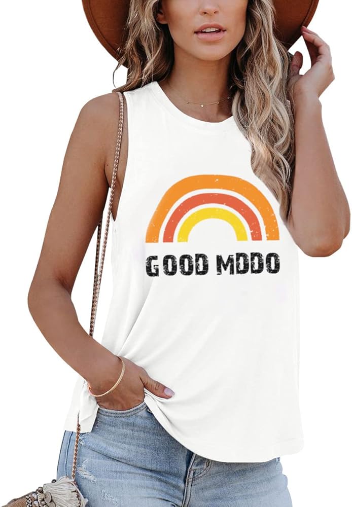 Chriselda Women Graphic Tank Tops Loose Fit Summer Sleeveless Tee Shirts Casual Crew Neck Basic Blouses