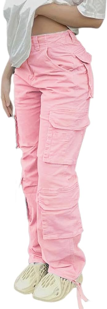 Straight Leg Cargo Pants for Women Baggy Cargo Pants with Pocket High Waist Cargo Y2k Trousers Streetwear