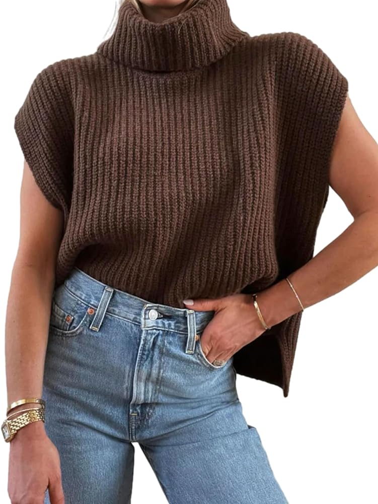 Women's Casual Knitted Vest Turtleneck Sweater Tank Tops Sleeveless Elegant Knitwear