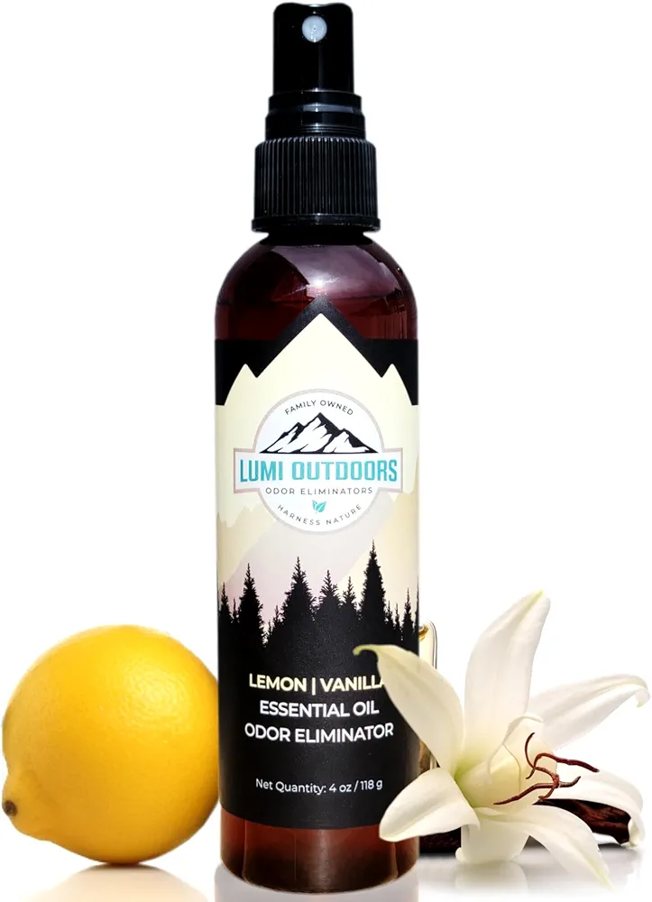 Lumi Outdoors Natural Air Freshener - Lemon Vanilla - Essential Oil Odor Eliminating Room Spray