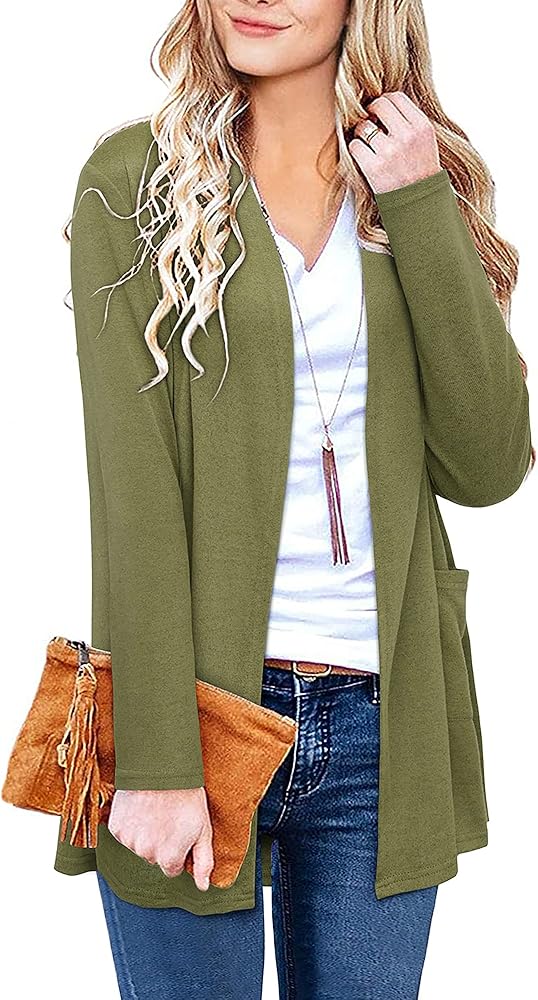 ULTRANICE Cardigan Sweaters Womens Fashion 2024 Trendy Lightweight Long Sleeve Casual Knitted Cardigans Sweater Tops Clothes Outfits with Pockets(Mustard,S)