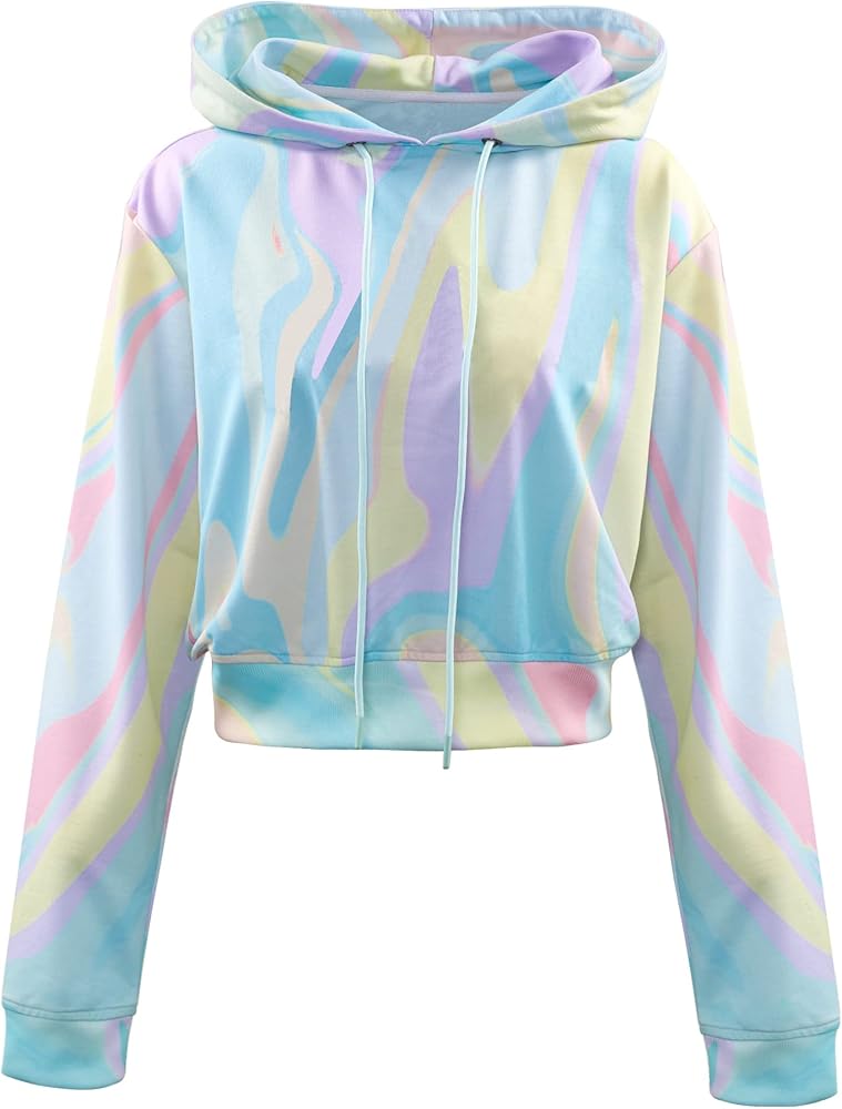 Women's Tie Dye Print Drawstring Hoodie Long Sleeve Sweatshirt