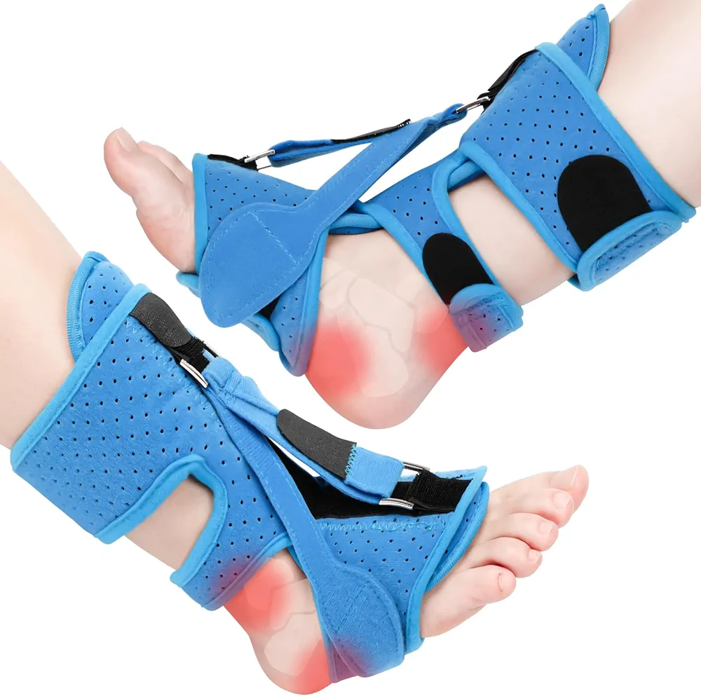 GOANDO 2 Pack Plantar Fasciitis Night Splint Upgrade Foot Brace Plantar Fasciitis Relief Splint Fit Women Men Adjustable Orthotic Stretcher Support Relief Foot Drop Achilles Tendonitis Day&Night, Blue