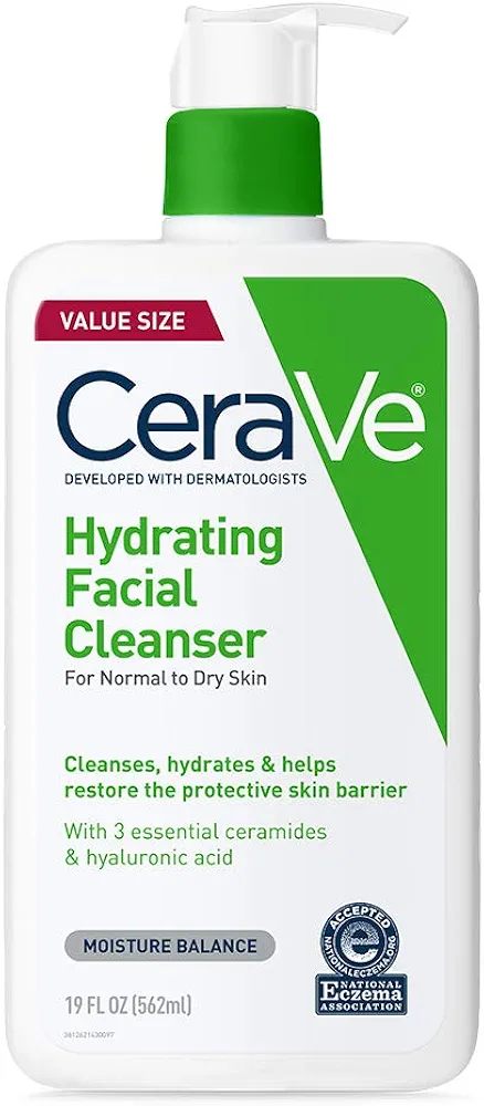 CeraVe Hydrating Facial Cleanser | Moisturizing Face Wash For Dry Skin | Hyaluronic Acid + Ceramides + Glycerin | Hydrating Cleanser For Normal To Dry Skin | National Eczema Assosiation Certified