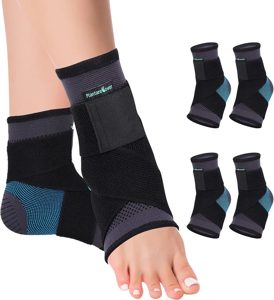 Ankle Brace Support for Men and Women, Sprained Ankle Compression Support, Foot Sleeve with Compression Wrap, Adjustable Compression Ankle Support Men & Women, 2 pairs Ankle Sleeves , 4 straps, M