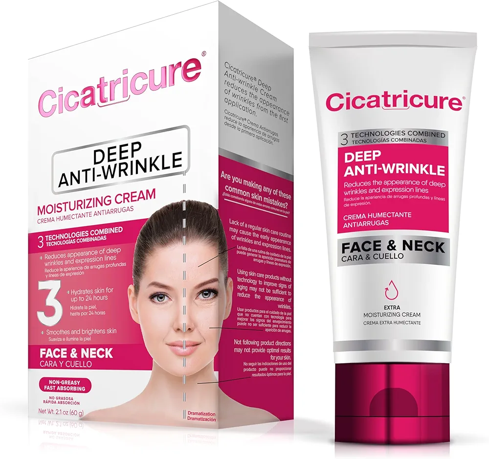 Cicatricure Anti Wrinkle Face & Neck Cream, 3-in-1 Facial Moisturizer with Retinol, Vitamin E & Q Acetyl 10, Hydrating Anti Aging Skin Care, 2.1 Ounces