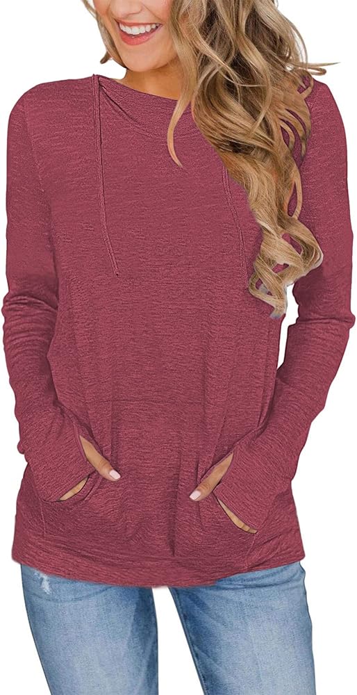 AUSELILY Long Sleeve Drawstrings Hoddie Sweatshirt With Thumb Holes Hoodie for Women