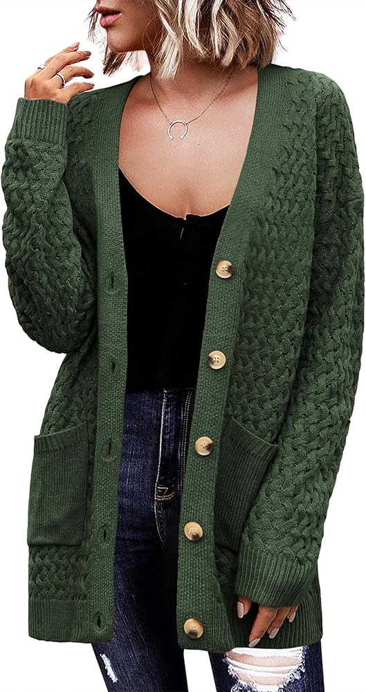 Zeagoo Womens 2024 Long Sleeve Chunky Cable Knit Fall Cardigans Sweaters Button Down Open Front Outerwear with Pockets