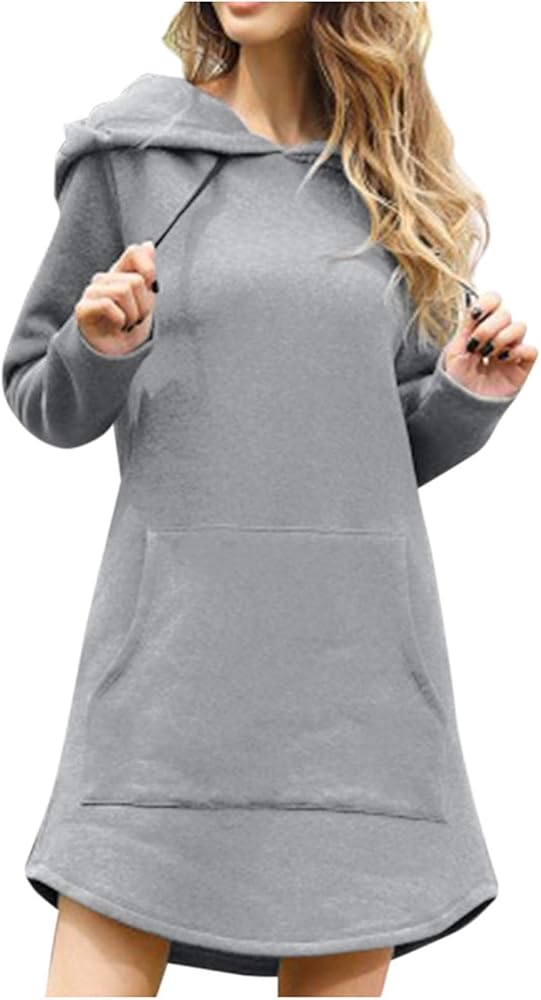 RMXEi Oversize Sweatshirt Women,Women Long Length Loose Casual Solid Drawstring Hoodie Pullover With Big Pocket