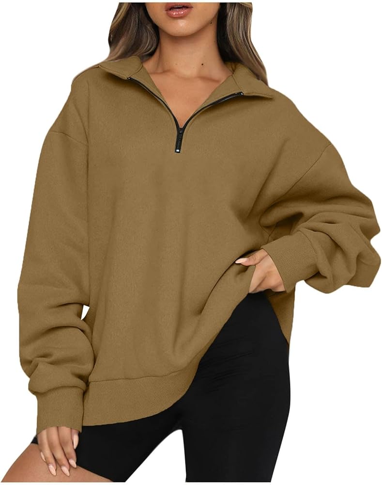 Women's Casual Fashion Long Sleeve Crew Neck Solid Color Zip Sweatshirt Top Women's Cute Cartoon Sweaters