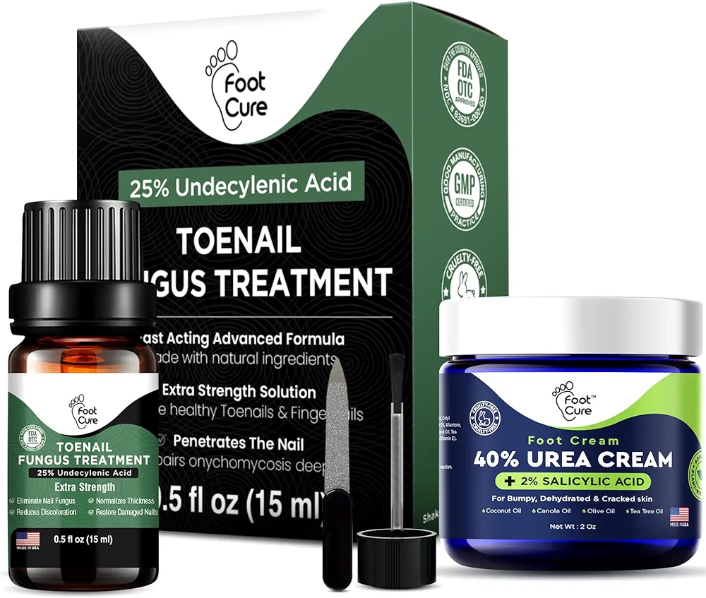 Toenail Treatment Solution & Tea Tree Oil Foot Cream - Moisturizing Athletes Foot Care For Dry Cracked Feet Cream - Heel & Callus Removal, Toenail Treatment for Cracked Feet