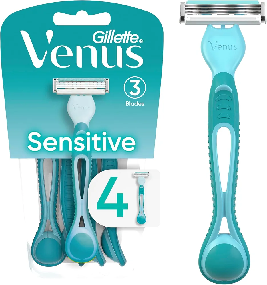 Gillette Venus Simply 3 Sensitive Women's Disposable Razors, Pack of 1 with 4 razors